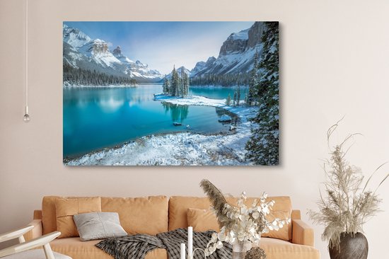 Tableau Peinture Paysage - Neige - Hiver - Water - Berg - 150x100 cm - Décoration murale