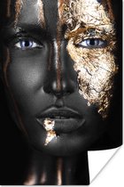 Image unique d'une femme maquillée aux nuances dorées Le portrait est facile à combiner grâce aux couleurs noir et or 120x180 cm XXL / Groot format!