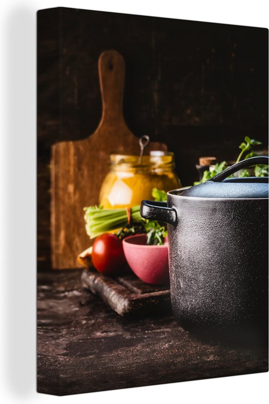 Tableau sur toile Rustique - Nature Morte - Pan - Légume - 120x160 cm - Décoration murale XXL