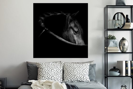 Stickers muraux - Sticker Feuille - Paarden - Portrait - Zwart - Animaux - 120x120 cm - Feuille Adhésive - Stickers muraux Chambre Enfant - Papier Peint Auto Adhésif XXL