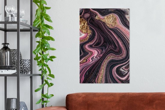 Tableau sur toile aspect marbre - Rose - Goud - Or - Luxe - Marbre - 60x90 cm - Décoration murale