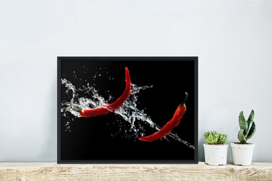 Cadre photo avec affiche - Piment - Nature morte - Water - Zwart - Rouge - 40x30 cm - Cadre pour affiche - Décorations de Noël de Noël pour l'intérieur - Noël