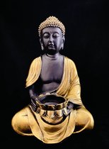 Zen Boeddha waxinelichthouder voor theelichtje 23x15x13cm in zwart & goudkleur