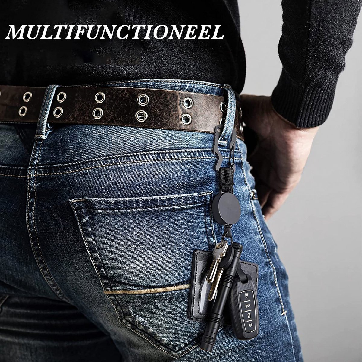 2-pack Intrekbare Sleutelhanger, Intrekbare, Duurzame Polycarbonaat Behuizing Met Multitool Karabijnhaak Riemclip En Sleutelhanger Voor Sleutelhouder Staaldraadkoord