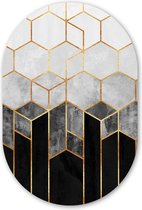 Muurovaal - Wandovaal - Kunststof Wanddecoratie - Ovalen Schilderij - Goud - Hexagon - Chic - Patronen - Luxe - 40x60 cm - Ovale spiegel vorm op kunststof
