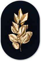Muurovaal - Wandovaal - Kunststof Wanddecoratie - Ovalen Schilderij - Plant - Bladeren - Goud - Zwart - Luxe - 40x60 cm - Ovale spiegel vorm op kunststof