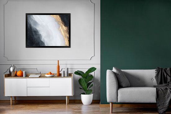 Cadre photo avec affiche - Abstrait - Peinture - Or - Zwart - Marbre - 80x60 cm - Cadre pour affiche