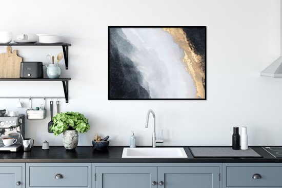 Cadre photo avec affiche - Abstrait - Peinture - Or - Zwart - Marbre - 80x60 cm - Cadre pour affiche
