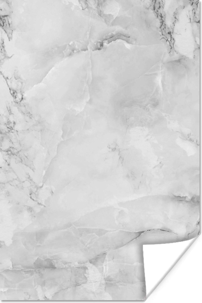 Poster Marmer - Steen - Wit - Grijs - Marmerlook - 40x60 cm