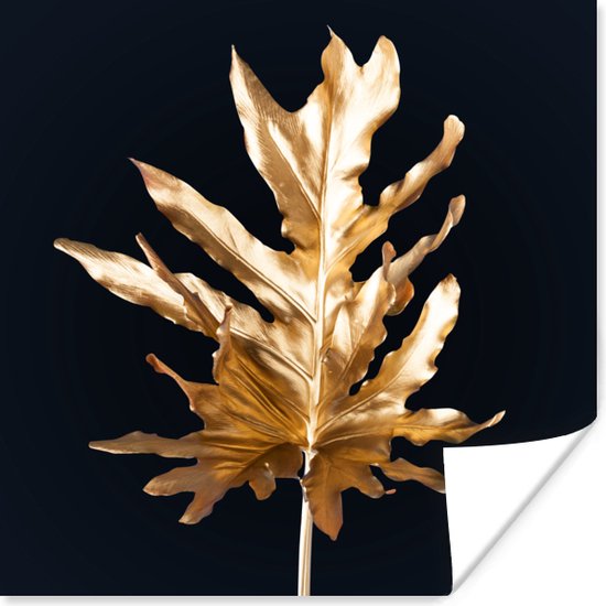 Poster Bladeren - Goud - Herfst - Natuur - Luxe - 50x50 cm - Kerstversiering - Kerstdecoratie voor binnen - Kerstmis