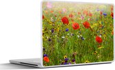 Laptop sticker - 15.6 inch - Lente - Bloemen - Rood - Klaproos - Gras - Groen - 36x27,5cm - Laptopstickers - Laptop skin - Cover