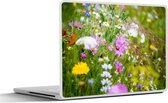 Laptop sticker - 15.6 inch - Bloemen - Natuur - Groen - Gras - Paars - Wit - 36x27,5cm - Laptopstickers - Laptop skin - Cover