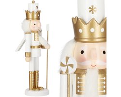 Noël Casse-Noisette Noël | Soldat en bois | Décorations de Noël | Or / Blanc | 30,5 cm