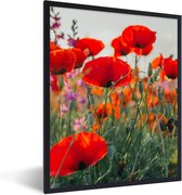 Fotolijst incl. Poster - Klaproos - Bloemen - Rood - Paars - Weide - 60x80 cm - Posterlijst