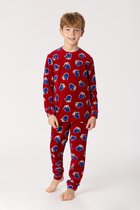 Woody pyjama velours jongens - rood met schaap all-over print - 222-1-PLC-V/908 - maat 140