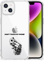 Telefoonhoesje Geschikt voor iPhone 14 Leuk TPU Backcase met transparante rand Gun Don't Touch My Phone