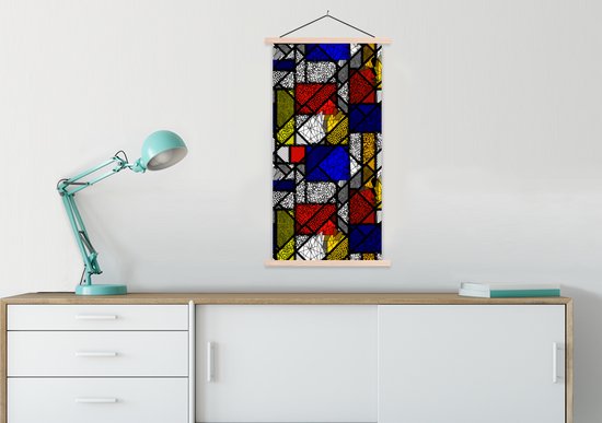 Porte-affiche avec affiche - Affiche scolaire - Mondrian - Glas - Oude Meesters - Œuvre d'art - Abstrait - Peinture - 60x120 cm - Lattes vierges