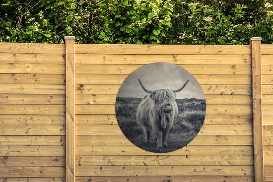 Garden Circle Scottish Highlander - Animaux - Nuages - Vache - Nature - 120x120 cm - Affiche de Jardin Ronde - Extérieur - XXL