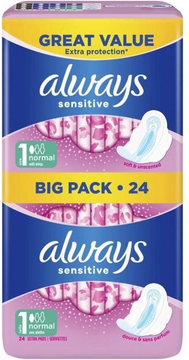 Always Sensitive Long Ultra met Vleugels Voordeelverpakking 96 Stuks Maandverband