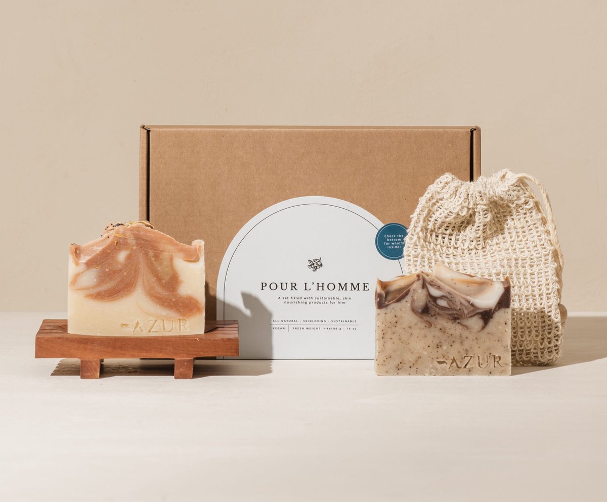 Goedkoopste Giftset Azur voor mannen - vegan giftset - natuurlijke zeep voor mannen - kerstcadeau - vaderdag