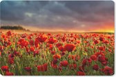 Muismat Bloemenvelden - Klaprozen veld bij zonsondergang muismat rubber - 60x40 cm - Muismat met foto