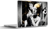Laptop sticker - 11.6 inch - Marmerlook - Meisje met de parel - Sigaretten - Toilet - Goud - Kunst - Oude meesters - 30x21cm - Laptopstickers - Laptop skin - Cover
