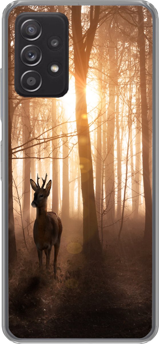 Telefoonhoesje Geschikt voor Samsung Galaxy A33 5G hoesje - Bos - Hert - Zon - Bomen - Winter - Natuur - Dieren - Siliconen Telefoonhoesje Telefoonhoesje