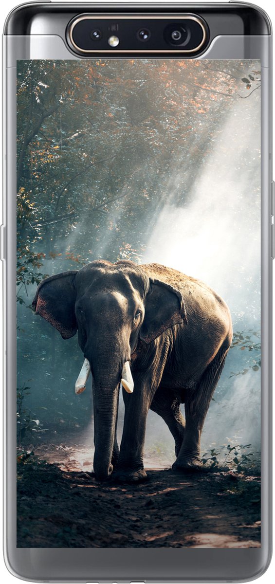 Telefoonhoesje Geschikt voor Samsung Galaxy A80 hoesje - Olifant - Dieren - Licht - Bos - Natuur - Wilde dieren - Siliconen Telefoonhoesje Telefoonhoesje