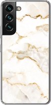 Geschikt voor Samsung Galaxy S22 hoesje - Marmer print - Kalk - Goud - Luxe - Marmer printlook - Wit - Siliconen Telefoonhoesje