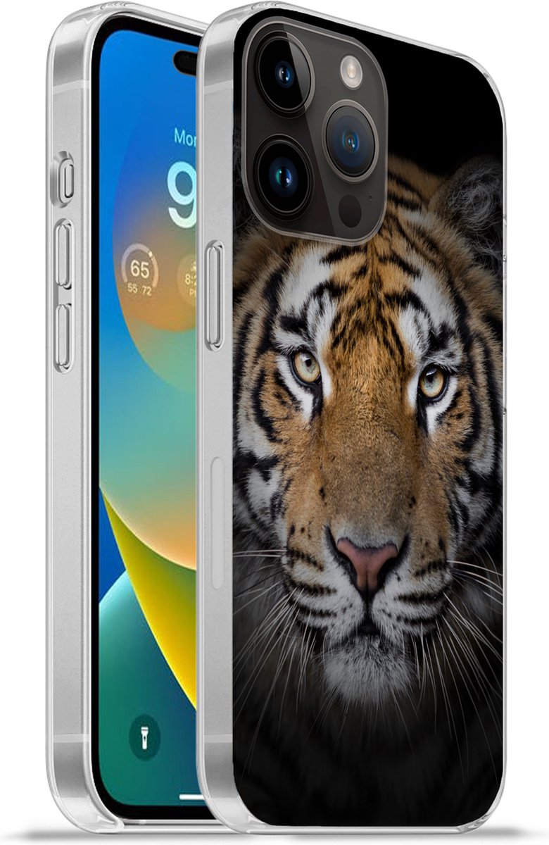 Telefoonhoesje Geschikt voor Apple Iphone 14 Pro Max hoesje - Tijger - Wilde dieren - Portret - Zwart - Dieren - Siliconen Telefoonhoesje Telefoonhoesje