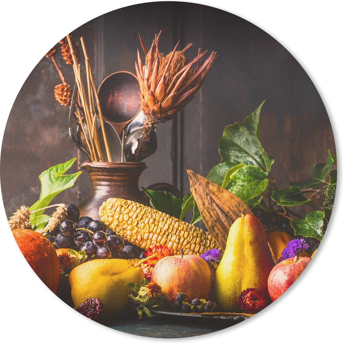 Muismat rond 20x20 cm - Mousepad Groente - Fruit - Rustiek - Tafel - Ronde muismatten
