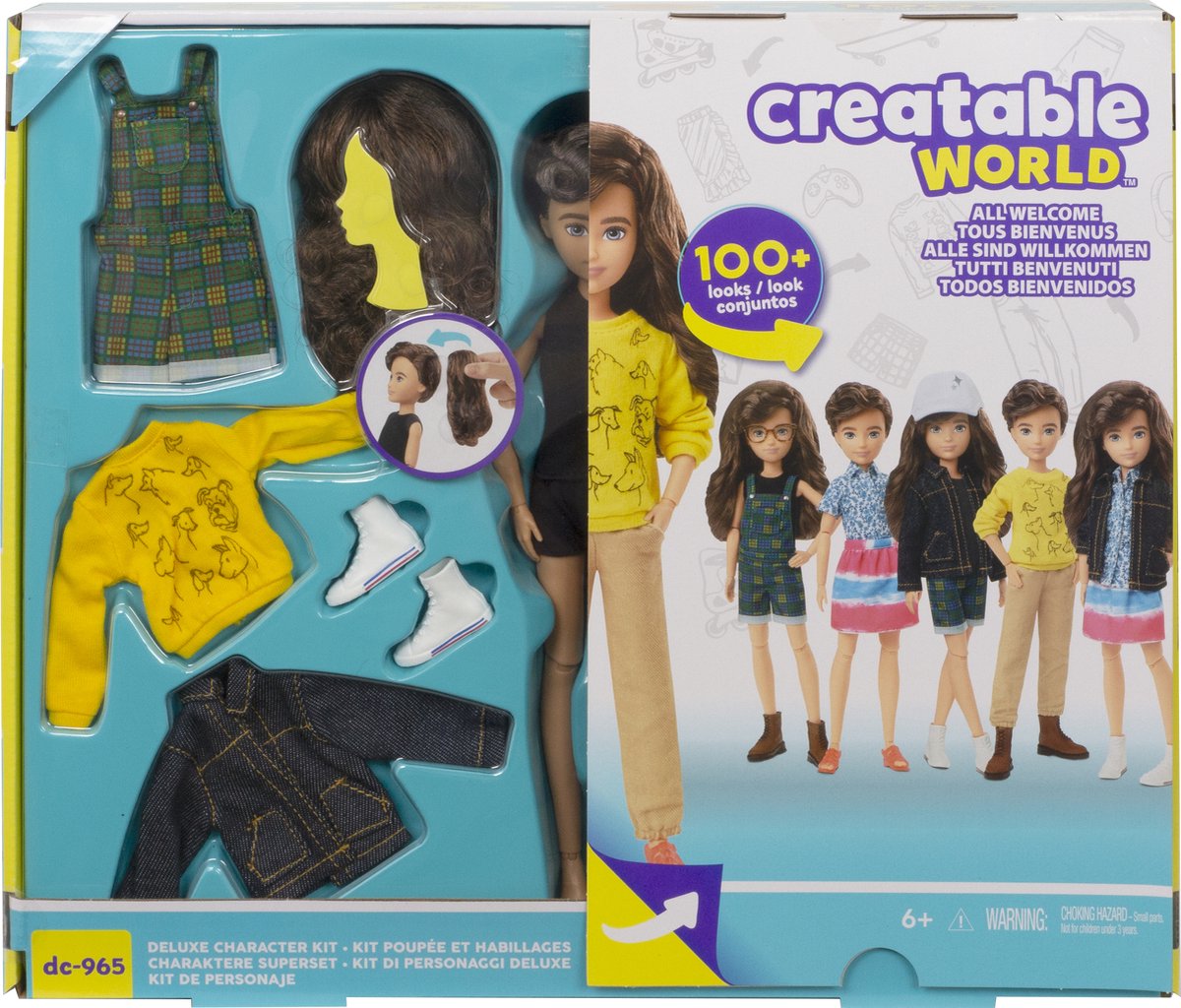 Creatable World Kit Deluxe Bambola 30cm Con Accessori, DC-220, 6 Abiti, 3 Scarpe, Parrucca, GGG56