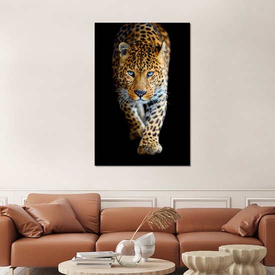 Décoration murale Métal - Peinture Aluminium Industrielle - Léopard - Animaux - Portrait - Animaux sauvages - Zwart - 100x150 cm - Dibond - Photo sur aluminium - Décoration murale industrielle - Pour le salon / chambre
