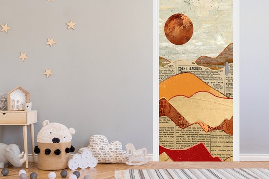 Sticker de Porte Vintage - Journal - Bronze - Abstrait - Paysage - Couleurs - 95x235 cm - Affiche de Porte