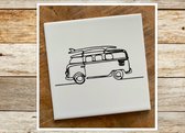 DyArt- Vw bus- Tegel- Decoratie- Keramiek- Retro VW Bus- Zwart/Wit- Lijn tekening