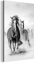 Wanddecoratie Metaal - Aluminium Schilderij Industrieel - Paarden - Dieren - Illustratie - 40x60 cm - Dibond - Foto op aluminium - Industriële muurdecoratie - Voor de woonkamer/slaapkamer