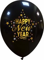 6 x Ballonnen deluxe  30cm :  "Happy New Year" Stars (3 Colors bedrukking) " oud&nieuw  / ean©promoballons