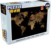 Puzzel Wereldkaart - Goud - Luxe - Aarde - Zwart - Legpuzzel - Puzzel 500 stukjes