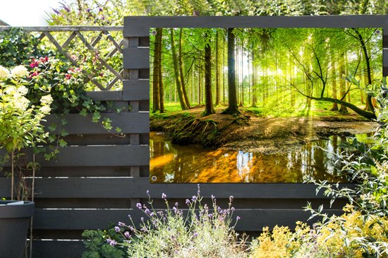 Affiche de jardin - Toile de jardin - Posters de jardin extérieur - Forêt - Paysage - Water - Arbres - Soleil - Vert - Nature - 120x80 cm - Jardin