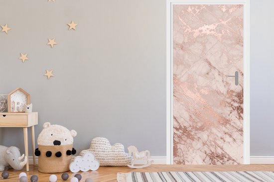 Deurposter 80x205 cm - Deursticker Marmer - Roze - Luxe - Marmerlook - Glitter - Design - Meubelfolie zelfklevend - Deurfolie woonkamer - Interieurfolie fotobehang - Deur plakfolie - Deurstickers - Deurbehang sticker - Kamer decoratie