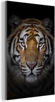 Décoration murale Métal - Peinture Aluminium Industriel - Tigre - Animaux sauvages - Portrait - Zwart - Animaux - 100x150 cm - Dibond - Photo sur aluminium - Décoration murale industrielle - Pour le salon/chambre