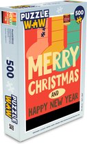 Puzzel Kerstsokken - Illustratie - Kerstmis - Quotes - Spreuken - Merry Christmas and Happy New Year - Rood - Legpuzzel - Puzzel 500 stukjes - Kerst - Cadeau - Kerstcadeau voor mannen, vrouwen en kinderen