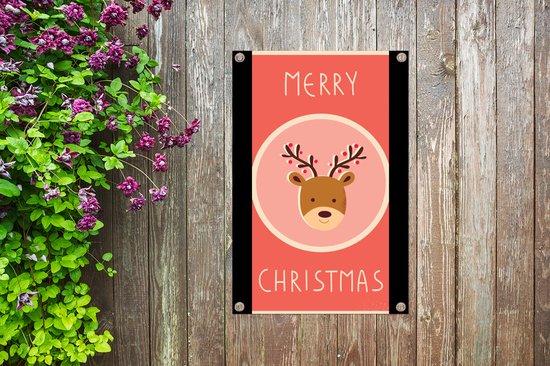 Posters de jardin extérieur Renne - Citations - Noël - Joyeux Noël - Rouge - Vintage - 60x90 cm - Toile jardin - Affiche extérieure