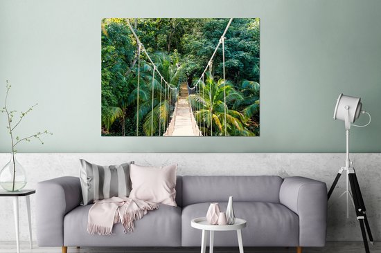 Wanddecoratie Metaal - Aluminium Schilderij Industrieel - Jungle - Palmboom - Brug - Natuur - Planten - 120x90 cm - Dibond - Foto op aluminium - Industriële muurdecoratie - Voor de woonkamer/slaapkamer