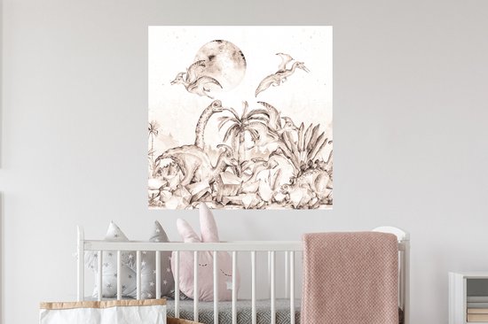 Stickers muraux - Sticker Foil - Dino - Enfants - Jungle - Plantes - Kids - 50x50 cm - Film Adhésif - Stickers muraux Chambre Enfant - Papier Peint Auto Adhésif