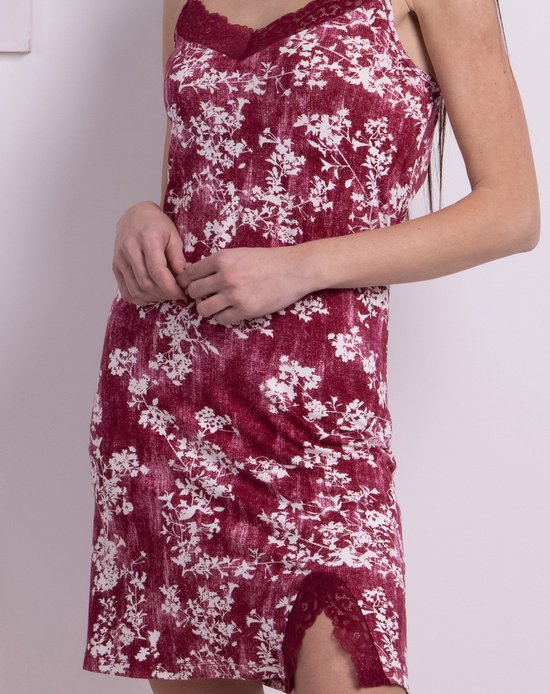 VANILLA - Chemise de nuit femme fleurie - Viscose - Rouge foncé - 1560 - M