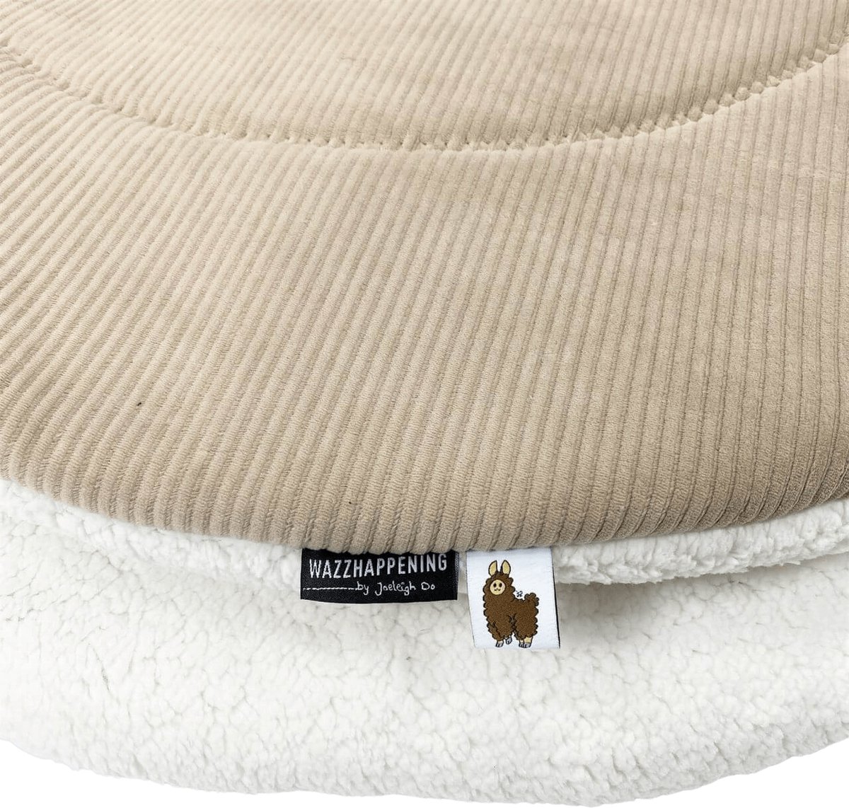 Wazzhappening - Boxkleed - 95 cm - RibTeddy - rond - zand - ribvelours - ecru - teddy