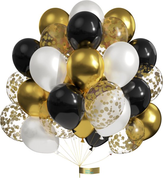 Luna Balunas 50 Stuks Latex Ballonnen Goud Zwart Helium Confetti - Verjaardag Decoratie Versiering
