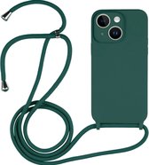 Mobigear Telefoonhoesje geschikt voor Apple iPhone 14 Plus Siliconen | Mobigear Lanyard Hoesje met koord - Dark Green | Groen