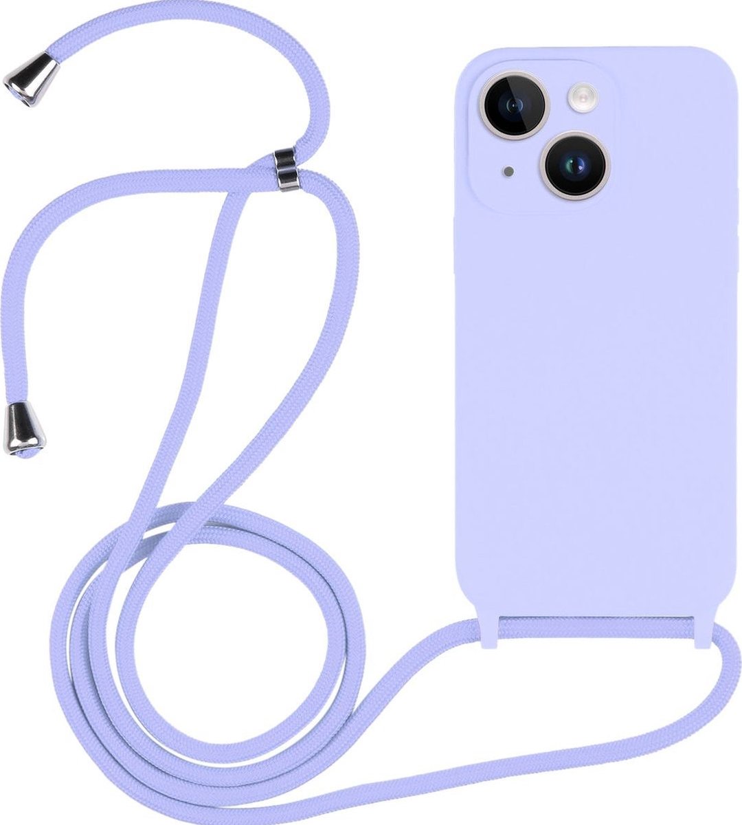 Mobigear Telefoonhoesje geschikt voor Apple iPhone 14 Plus Siliconen | Mobigear Lanyard Hoesje met koord - Paars